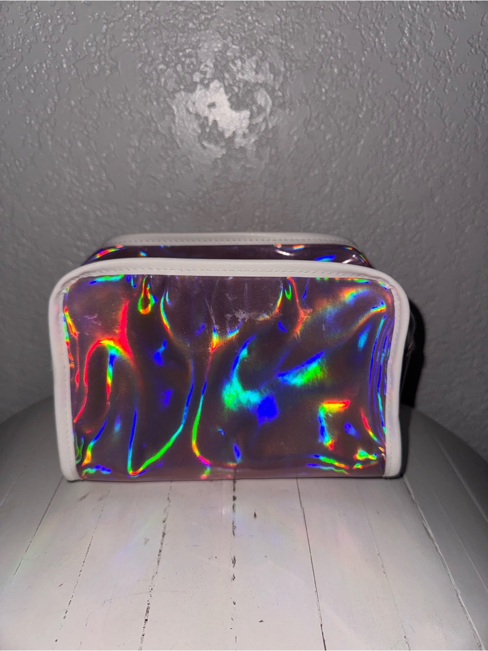 Bath & Body Works Holographic Cosmetic Bag with White Trim